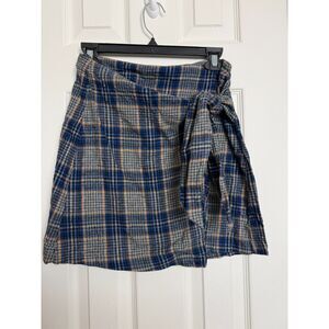 y2k 90s Dark Academia Plaid‎ School Girl Mini Faux Wrap Skirt Copper Key Size L